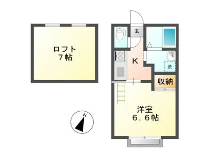 ソレイユ倉敷川(1K/2階)の間取り写真