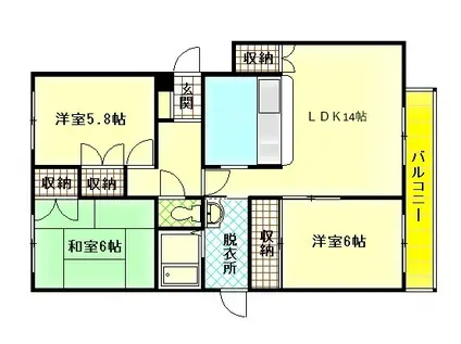 ワックスウイング東光A(3LDK/1階)の間取り写真