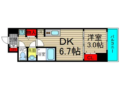 スペーシア日本橋東(1DK/2階)の間取り写真