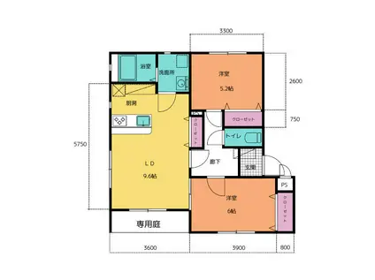 レイクヒルズ(2LDK/1階)の間取り写真