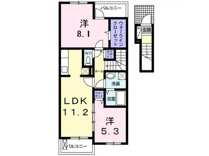 プライムガーデン A(2LDK/2階)の間取り写真
