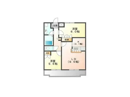 フォル・ルーエ(2LDK/1階)の間取り写真