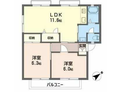 レヴールK I・II I(2LDK/2階)の間取り写真