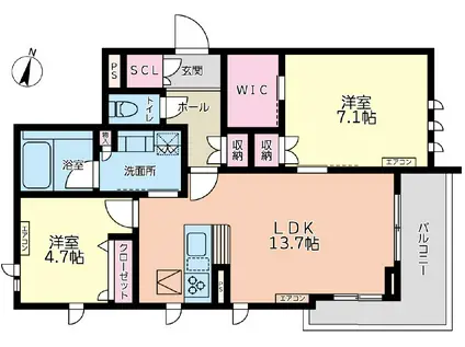 グランウェーブ湘南(2LDK/1階)の間取り写真