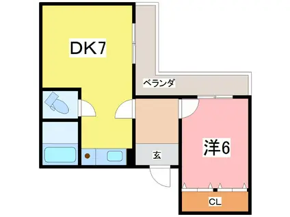 グランテール西福井(1DK/2階)の間取り写真