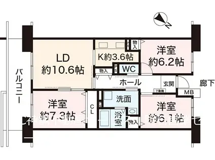伊川谷第2高層1号棟(3LDK/9階)の間取り写真