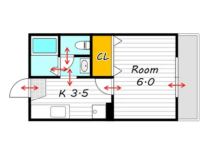 ディアコート野田(1K/2階)の間取り写真