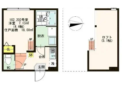 カーサ ブルーノ(ワンルーム/1階)の間取り写真