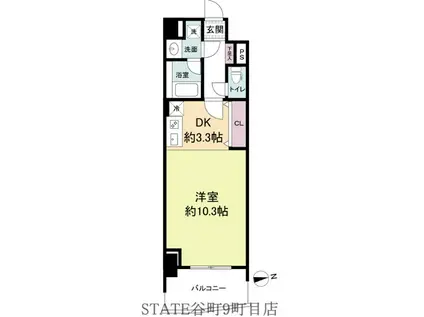 セレッソコート上本町イースト(1K/9階)の間取り写真