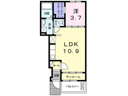 ウィスティリアV(1LDK/1階)の間取り写真