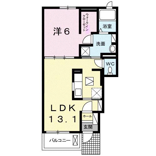 クラール鬼無 C(1LDK/1階)の間取り写真