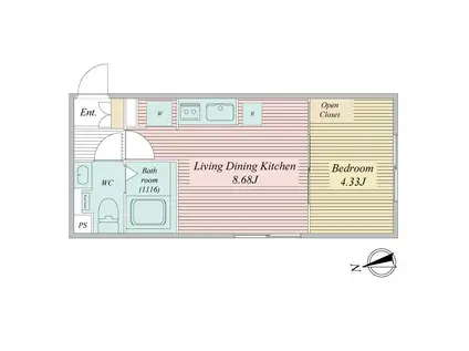 LIVEFLAT馬込(1LDK/4階)の間取り写真