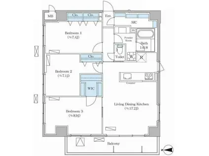 DAIWA GRACE MAISON 亀有(3LDK/6階)の間取り写真