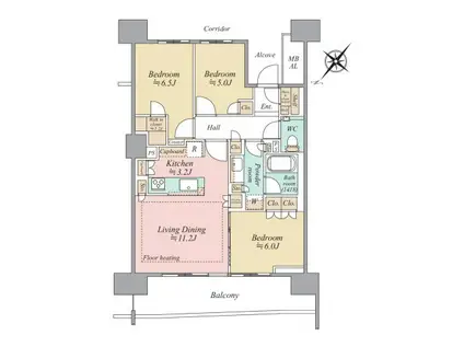 HARUMI FLAGSUN VILLAGE B棟(3LDK/2階)の間取り写真
