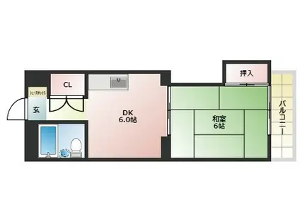ピロ小倉(1DK/2階)の間取り写真