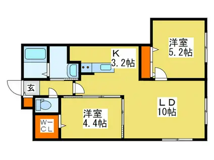 CANTARE中の島(2LDK/1階)の間取り写真