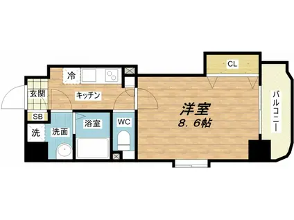 ラムール谷町(1K/8階)の間取り写真