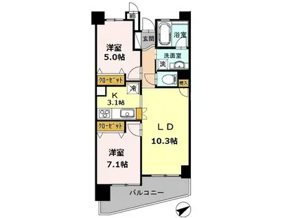 カスタリア阿倍野(2LDK/4階)の間取り写真