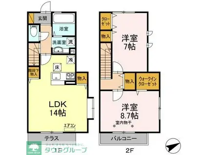 カーサ ヴィバーチェ(2LDK/2階)の間取り写真