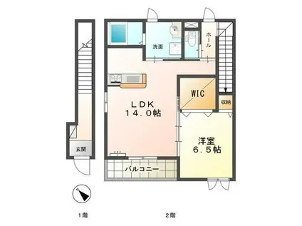 キュリアス(1LDK/2階)の間取り写真