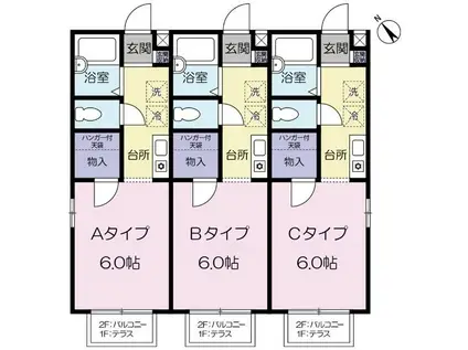 あすなろ4棟(1K/2階)の間取り写真