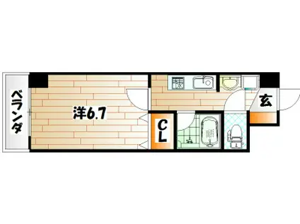 ケイズプレイス旦過(1K/6階)の間取り写真
