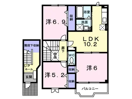 パルーデI(3LDK/2階)の間取り写真