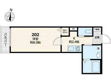 サニーコーク(1K/2階)の間取り写真