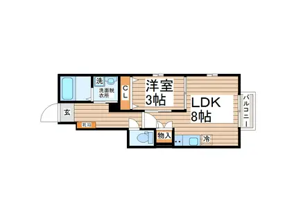 メリア3(1LDK/1階)の間取り写真