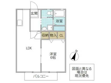 ササノサンシティー A(1LDK/2階)の間取り写真