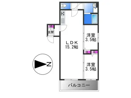 TIO長居公園(2LDK/3階)の間取り写真