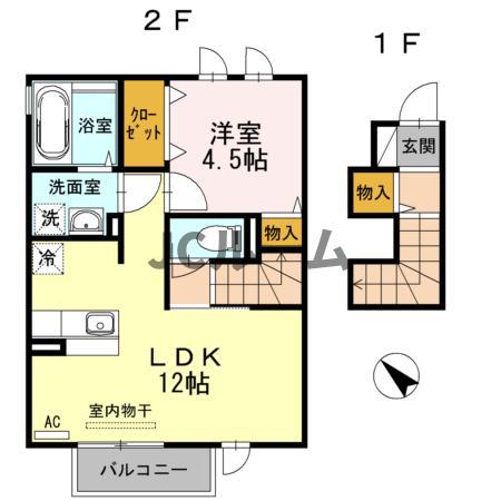 ロジュマン シュシュB(1LDK/2階)の間取り写真