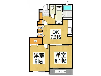 プルメリア(2DK/1階)の間取り写真