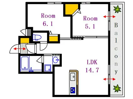 アフェクシービル(2LDK/4階)の間取り写真