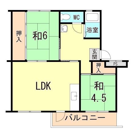 山陽電鉄本線 滝の茶屋駅 徒歩23分 5階建 築56年(2LDK/5階)の間取り写真