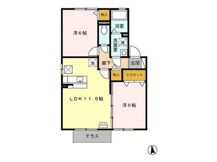 ヴィラ ラモールB・C(2LDK/1階)の間取り写真