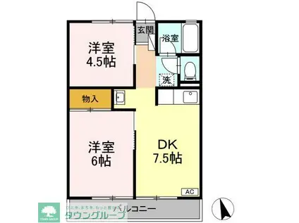 シティハイム ベルメゾンB(2DK/2階)の間取り写真