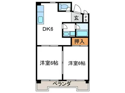 スペイシャス桂(2DK/1階)の間取り写真