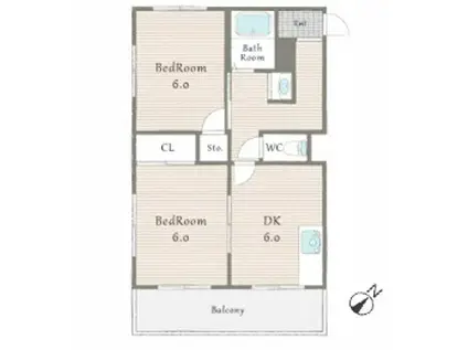 昭郷ツインハイツ(2DK/1階)の間取り写真