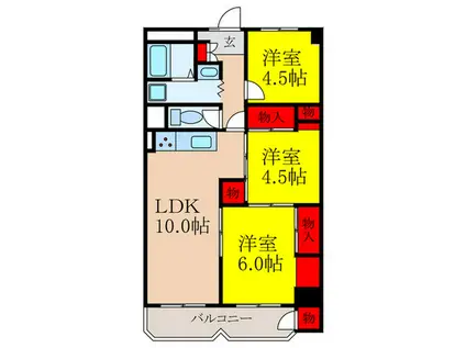 ダイヤシャトー千里(3LDK/2階)の間取り写真