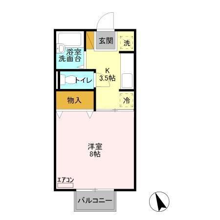 フローラルC(1K/2階)の間取り写真
