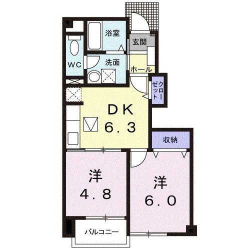 フルハムロード(2DK/1階)の間取り写真