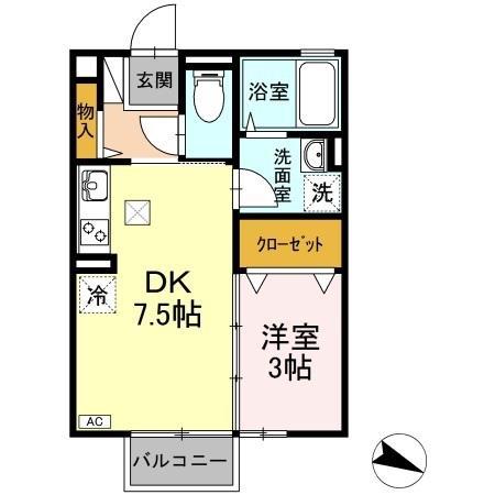 ティエラ川入(1DK/1階)の間取り写真