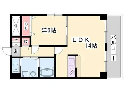 グランツ野里(1LDK/4階)の間取り写真