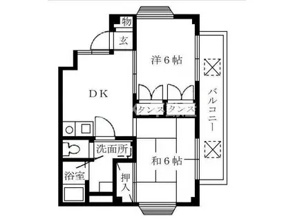 ハイツウェルネスII相模大野(2DK/2階)の間取り写真