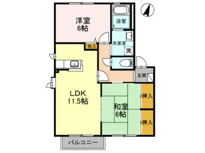 ハーモニーハイツ A棟(2LDK/2階)の間取り写真