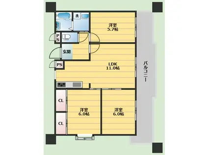 奥センチュリーハイツ2(3LDK/3階)の間取り写真