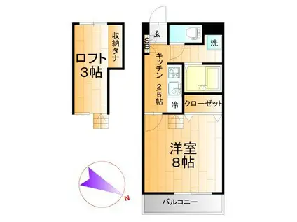 ウエザーコック(1K/2階)の間取り写真