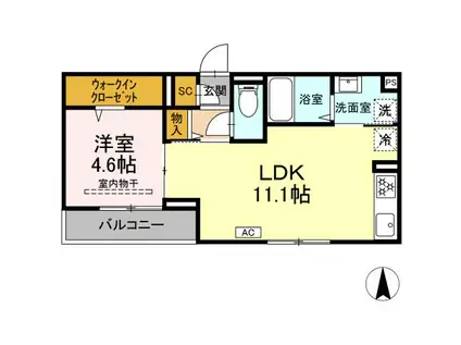 ディー パイナ松見町(1LDK/2階)の間取り写真