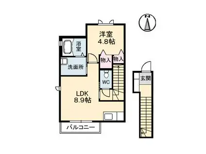テット・ロッソ(1LDK/2階)の間取り写真